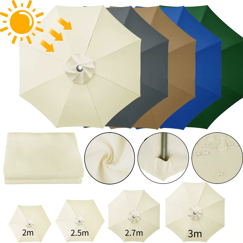 Parasol remplaçable, tissu supérieur pour jardin, Patio, auvent, couverture de parapluie, imperméable, 2/2, 5/2, 7/3m, pour 6 nervures/8 nervures