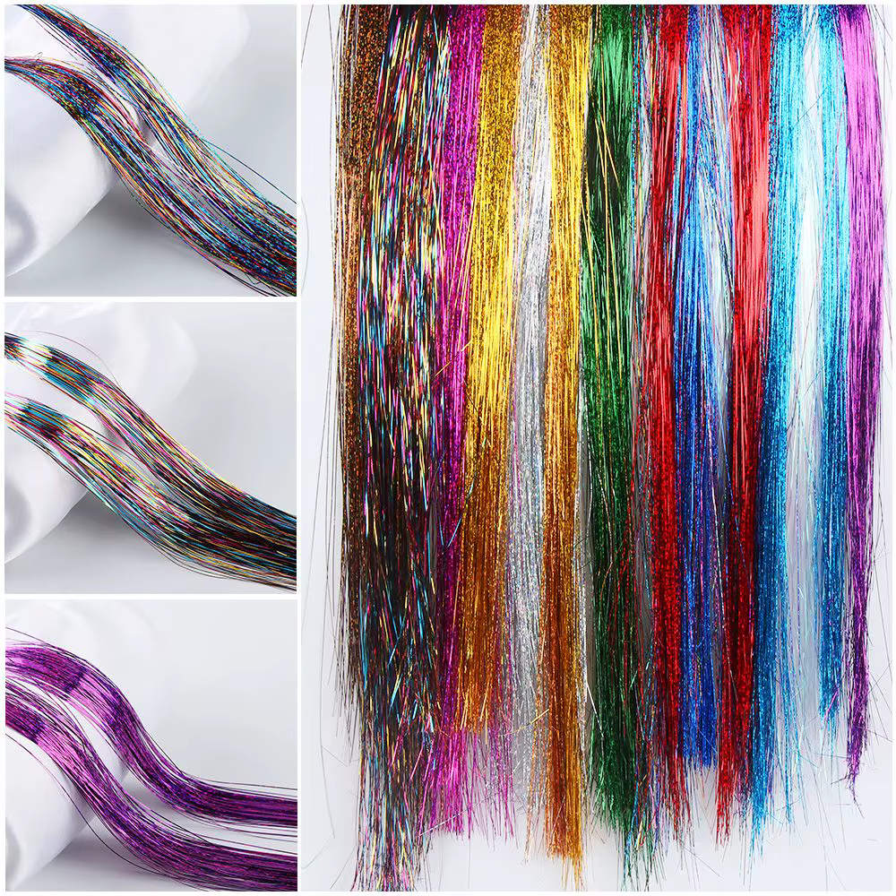 100 brins filles Streak Clubbing brillant Extension de cheveux Bling soie