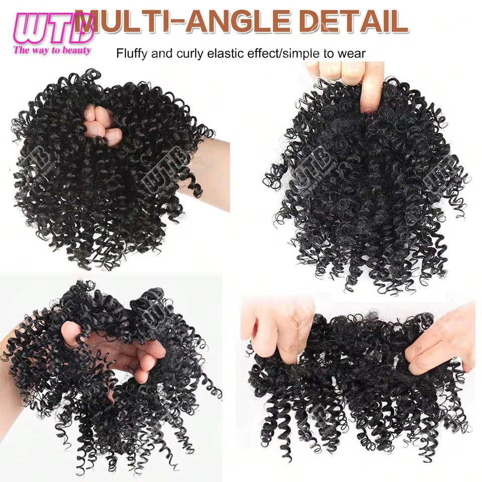 4 pouces synthétique Afro crépus bouclés Chignon Extension de cheveux pièces