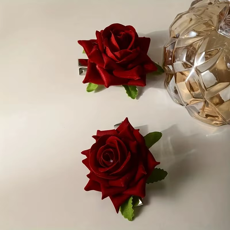 3 Pinces à Cheveux Décoratives Élégantes à Fleurs Roses