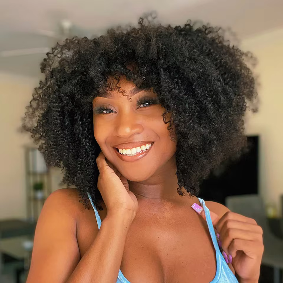 Perruques Bob Courtes Bouclées en Cheveux Humains