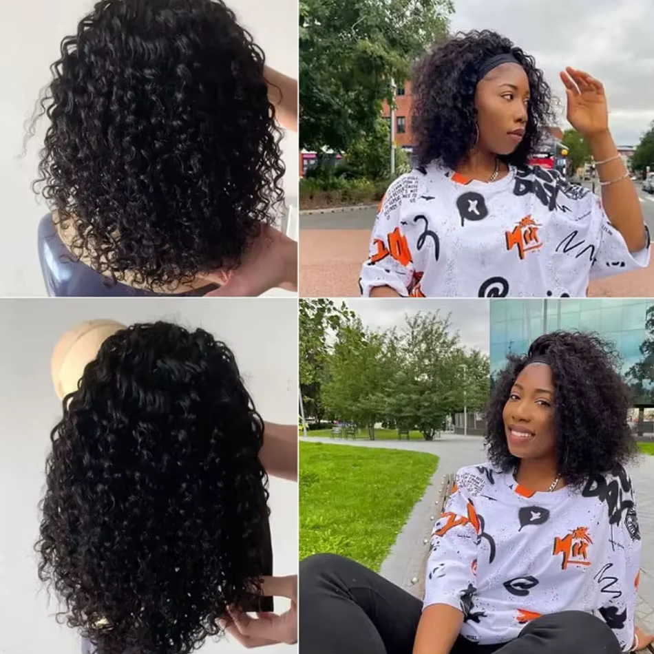 Bandeau perruque cheveux humains crépus bouclés sans colle pleine Machine faite Isee