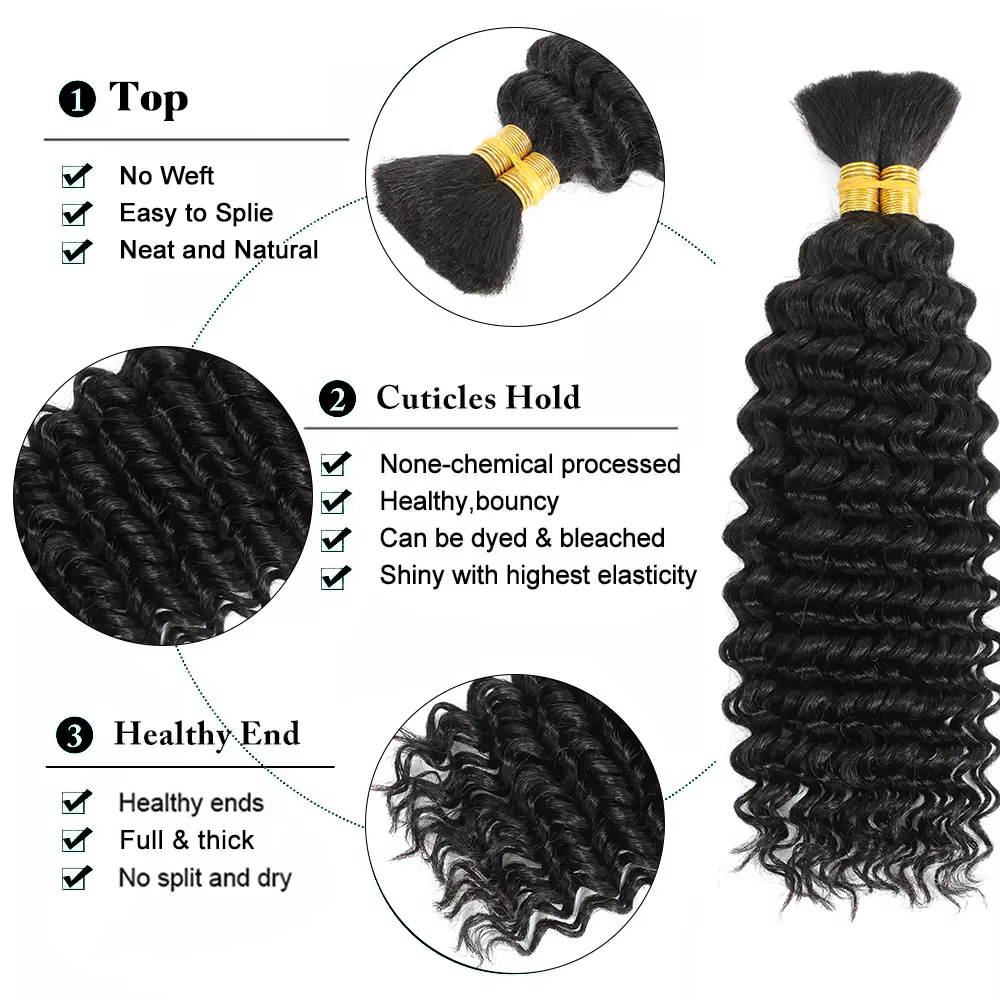Boho tresses cheveux humains bouclés cheveux paquets en vrac pour tressage vague profonde 2 paquets 100g sans trame cheveux humains paquets Extension de cheveux