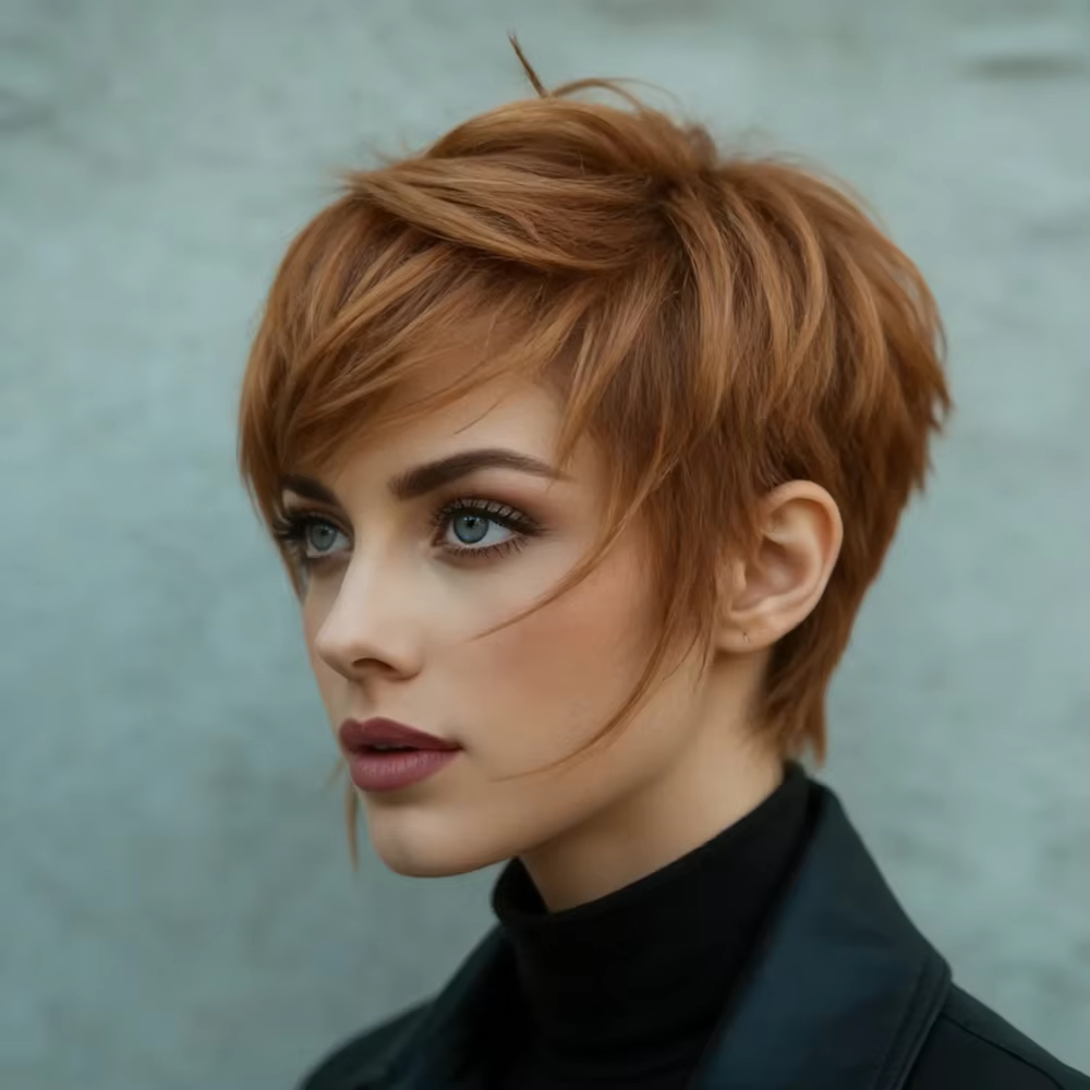 Perruque courte chic dégradée couleur auburn cuivré chaud