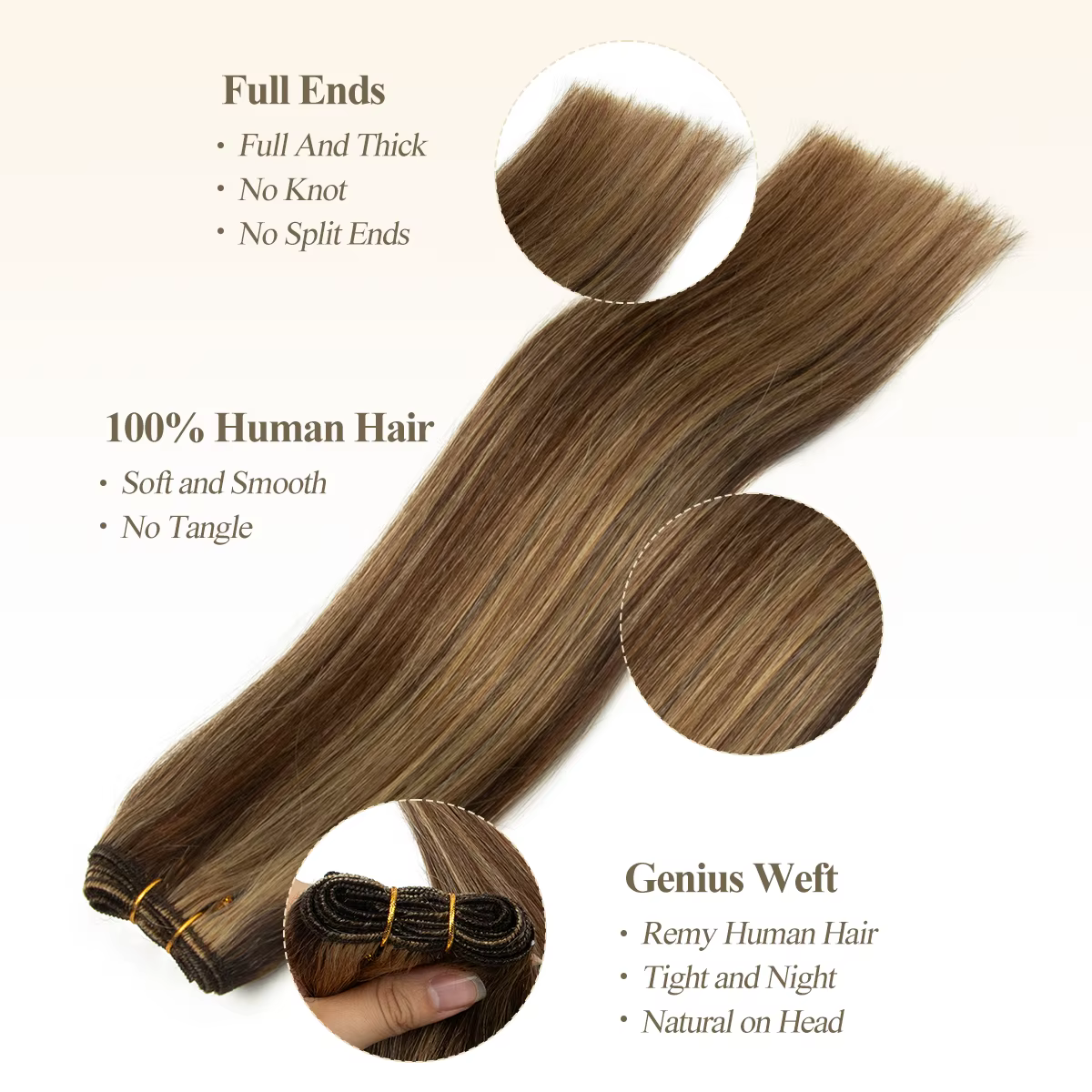Extensions de cheveux naturels à coudre
