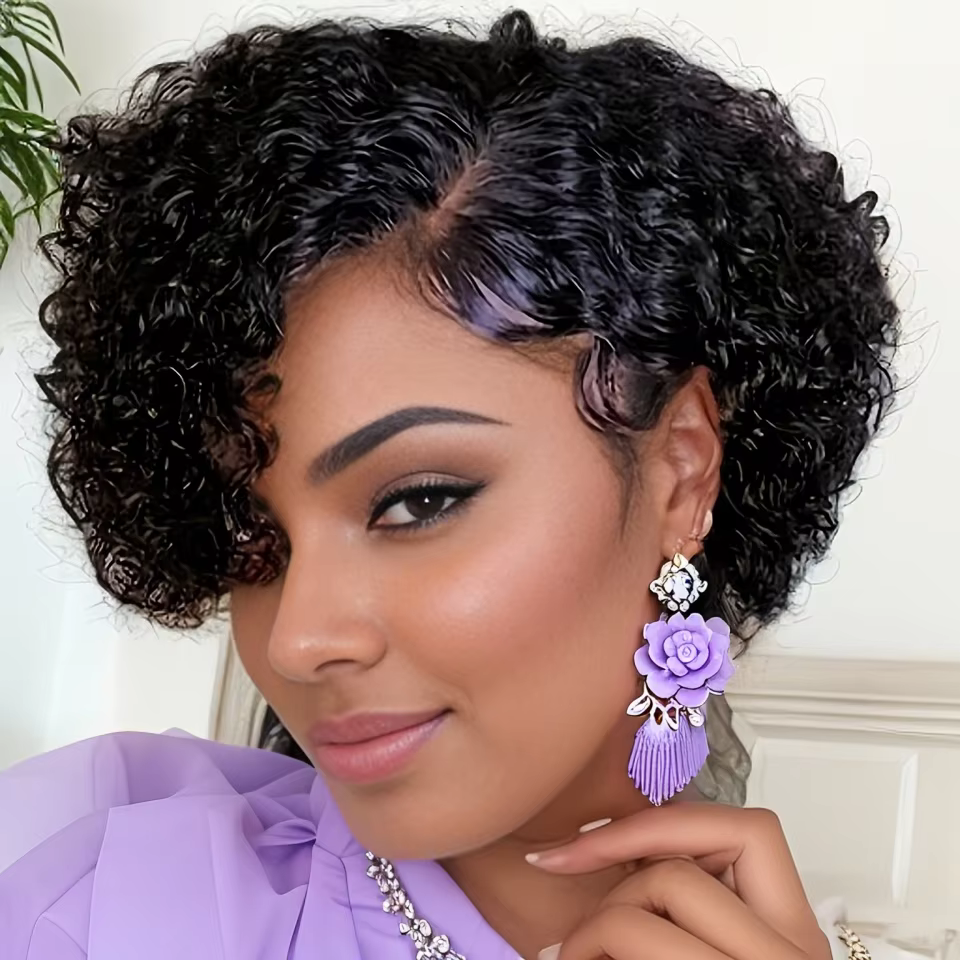 Perruque coupe lutin cheveux humains vague d'eau