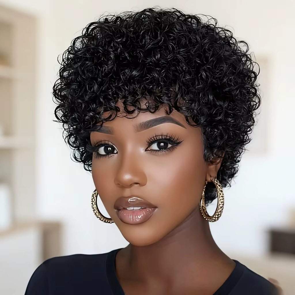 Perruque courte coupe pixie en cheveux humains