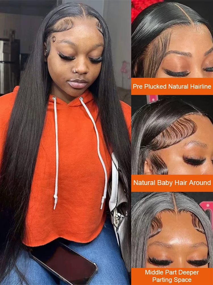 220% 40 42 pouces 13x6 os droit HD dentelle avant perruques de cheveux humains brésilien pré plumé 250 densité