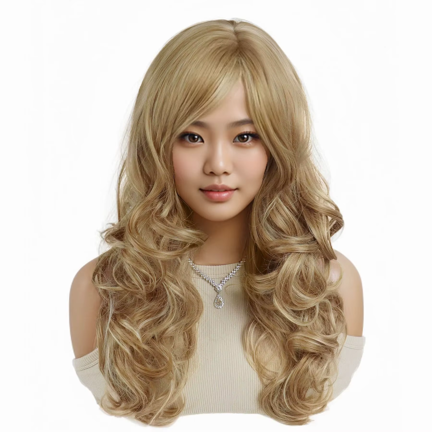 Perruques synthétiques blondes mixtes longues