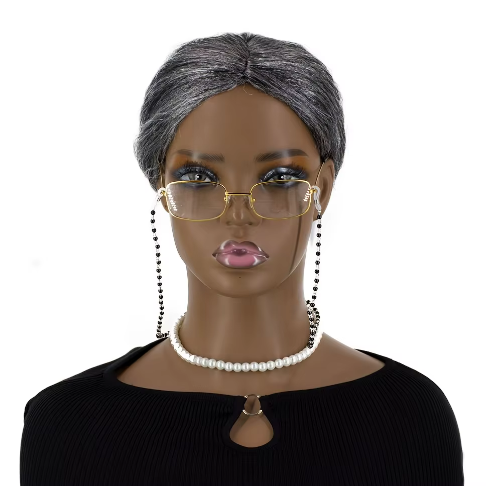 Perruque synthétique grise pour femme âgée