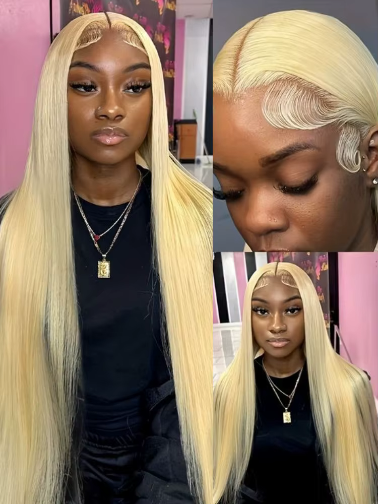 Perruque Lace Front Wig 360 Brésilienne Naturelle, Cheveux Humains, Couleur Blond Miel 613, 13x4, 13x6, 40 Pouces, en Solde
