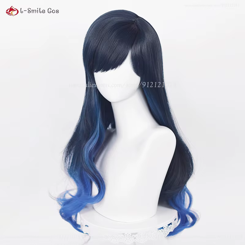 Shiraishi – perruque de Cosplay synthétique longue de 70cm, cheveux bouclés dégradés de bleu, résistants à la chaleur, perruques de fête + bonnet de perruque, haute qualité