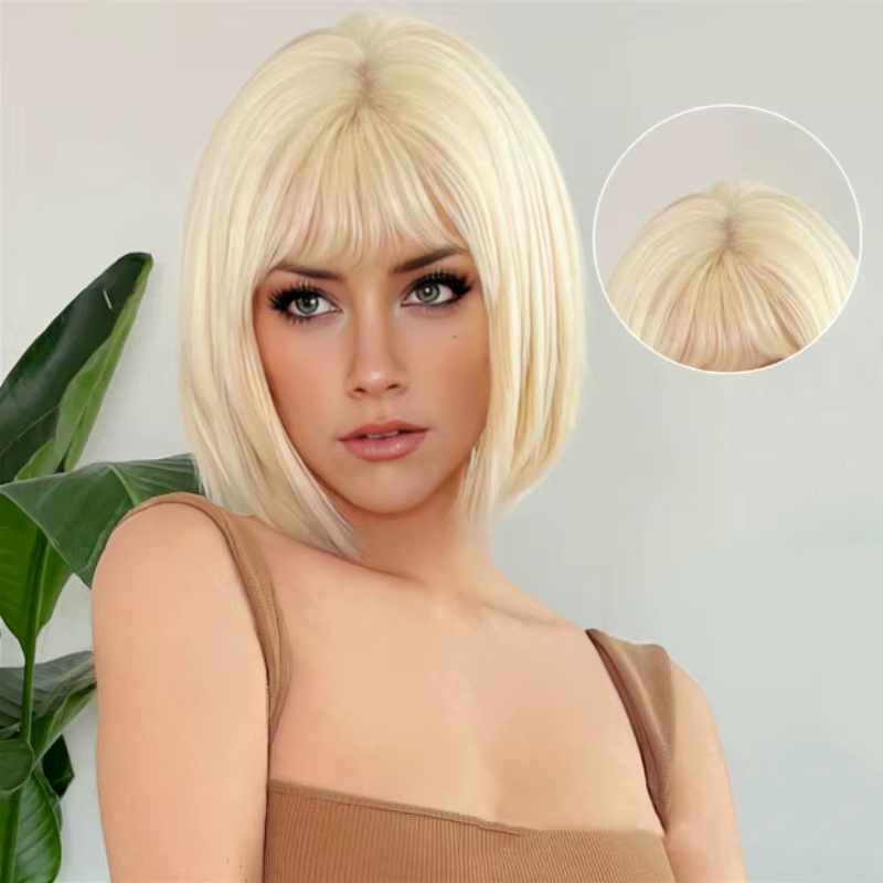 Extensions de cheveux synthétiques mode blanc jeunes femmes perruques blondes naturel respirant couvre-tête dames court Bobo perruque droite chapeau