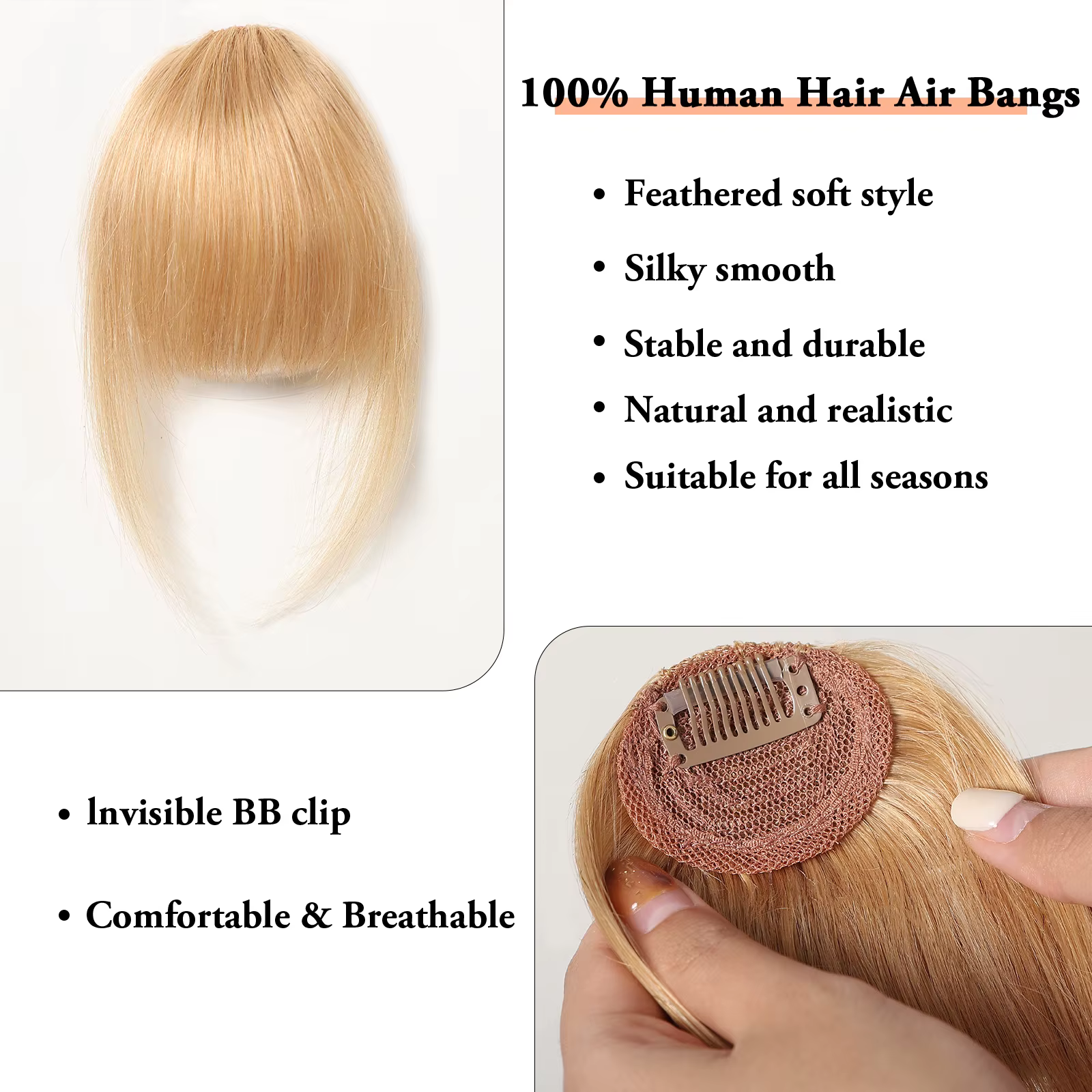 Cheveux humains frange postiche Clips pour femmes blond doré 100% Remy