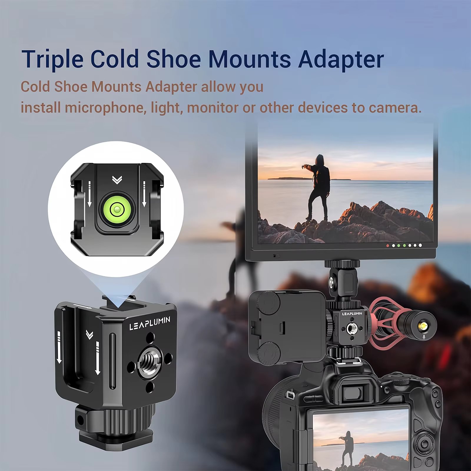 Adaptateur de montage de griffe triple froid, trou de vis 3/8 en effet à 1/4, extension de griffe en alliage d'aluminium, flash lumineux