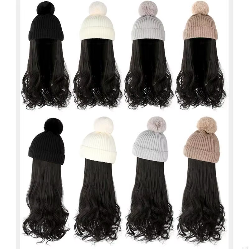Chapeau tricoté avec Extensions cheveux pour filles