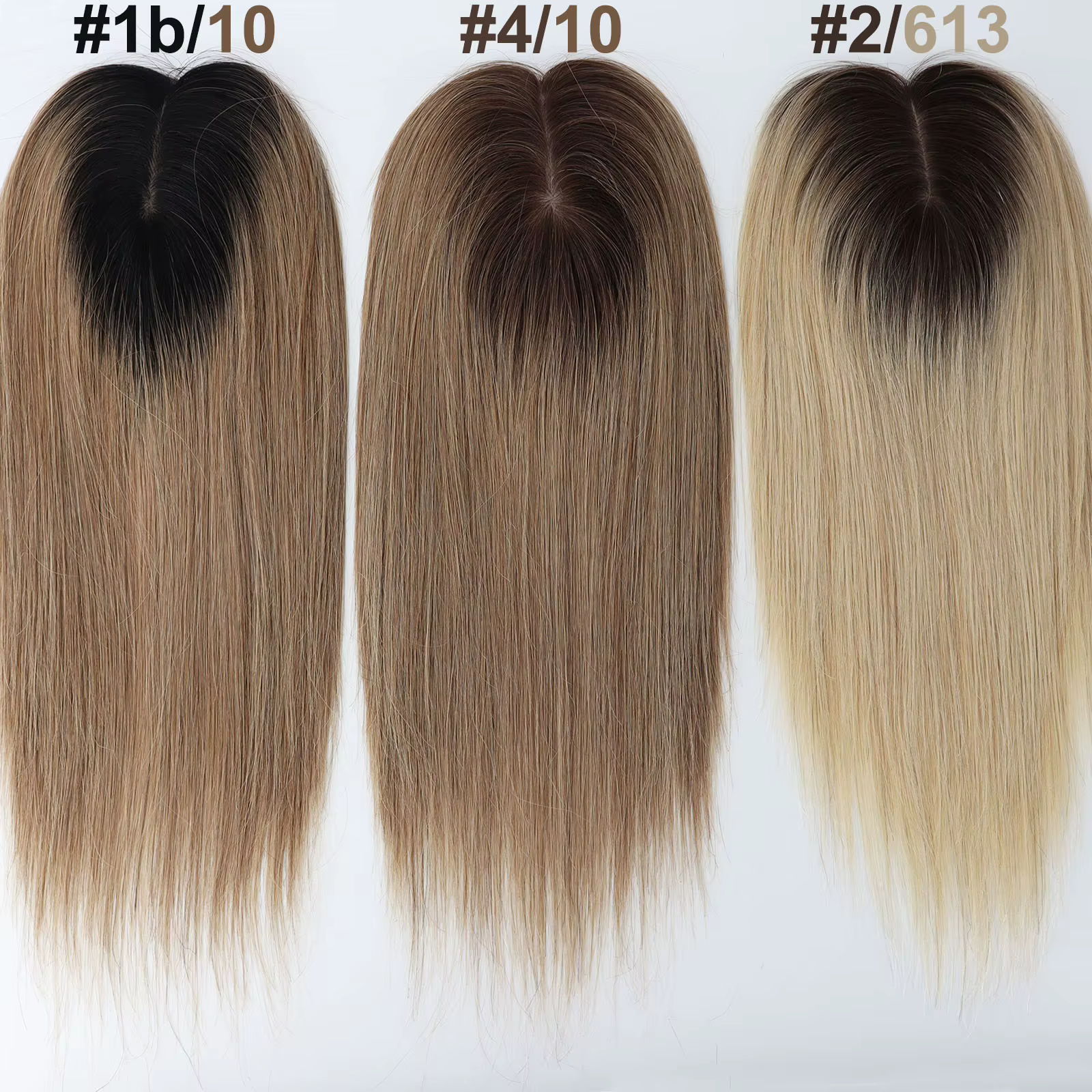 Topper capillaire 14 pouces ombré blond avec base en soie et clips