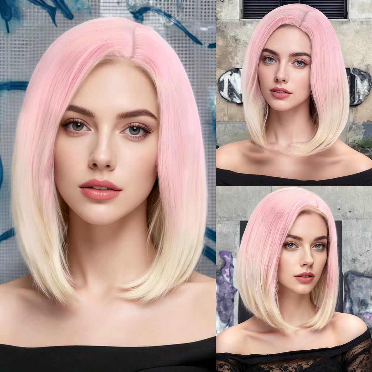 Perruque Bob Ombrée Rose à Blonde