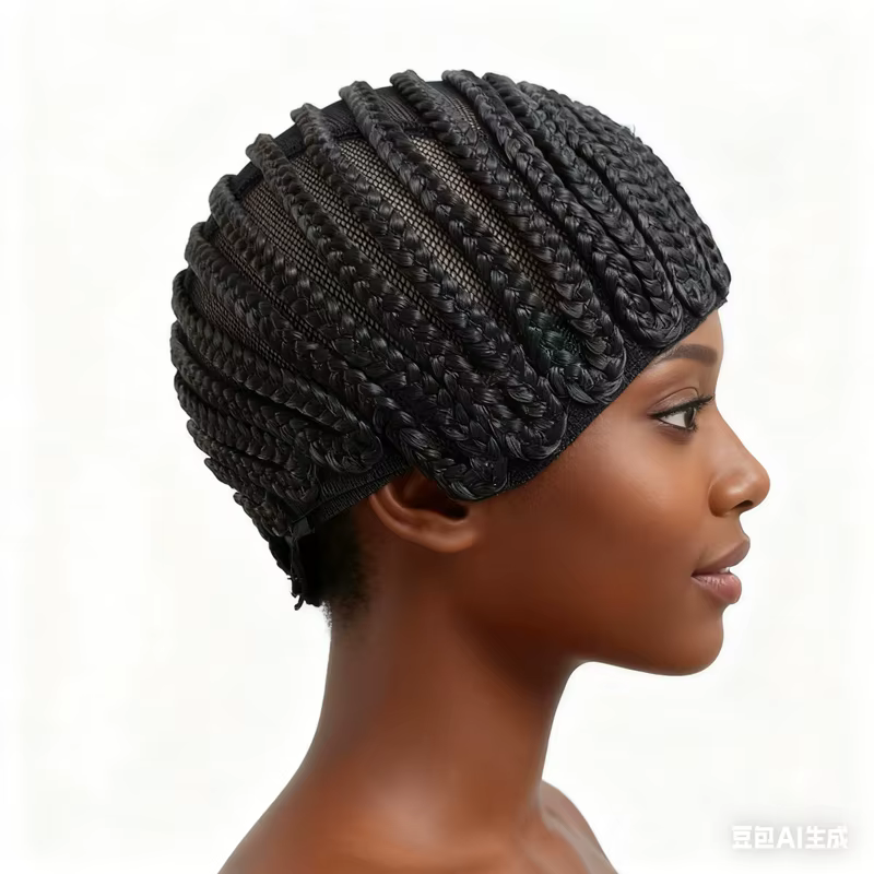 Bonnet de perruque tressé noir style cornrow