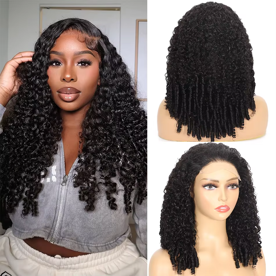 100% Double dessiné cheveux birmans bouclés sans colle dentelle fermeture perruques 250 densité rebondissant