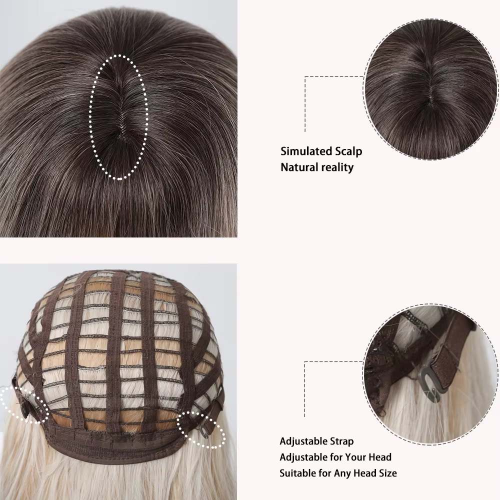 Perruques synthétiques longues blondes ombrées brunes