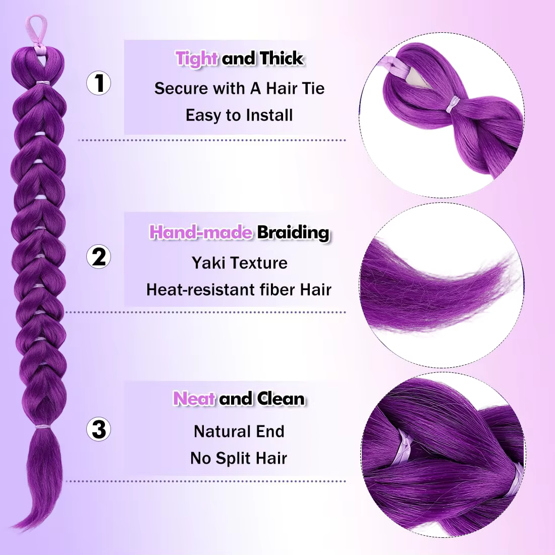 Extension de cheveux tressés Purple Dragon pour filles