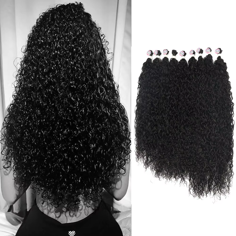 Tissage en Lot Synthétique Bouclé et Crépu pour Femme, Extensions Capillaires sulf, 80, 85, 90cm, 300g