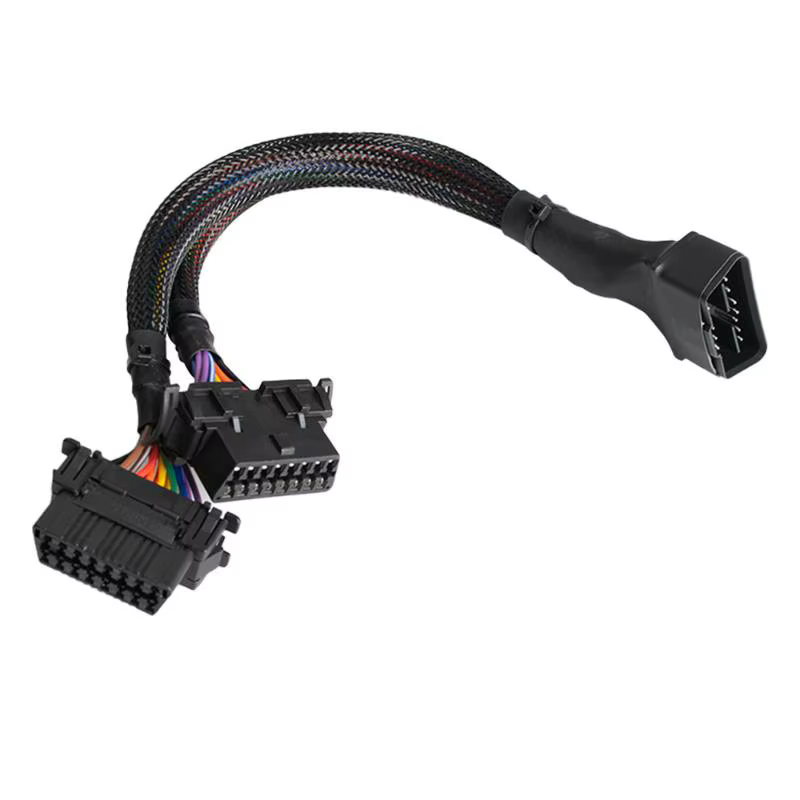 Câble d'extension coudé OBD2 mâle vers double femelle avec 16 broches, adapté pour connecter un adaptateur convertisseur 1 en 2
