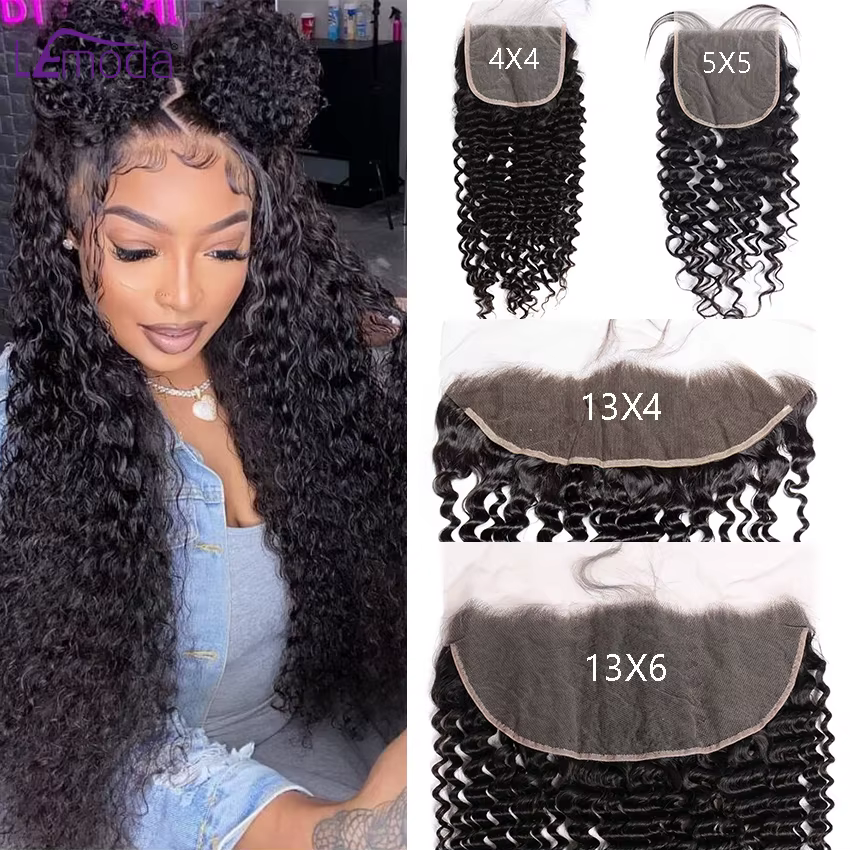 Paquets de cheveux humains de vague bouclée avec fermeture frontale de dentelle transparente HD
