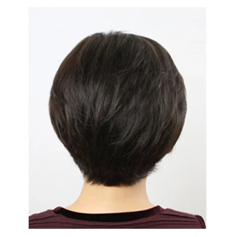 Perruque courte et droite en cheveux humains pour femmes asiatiques d'âge moyen et âgées