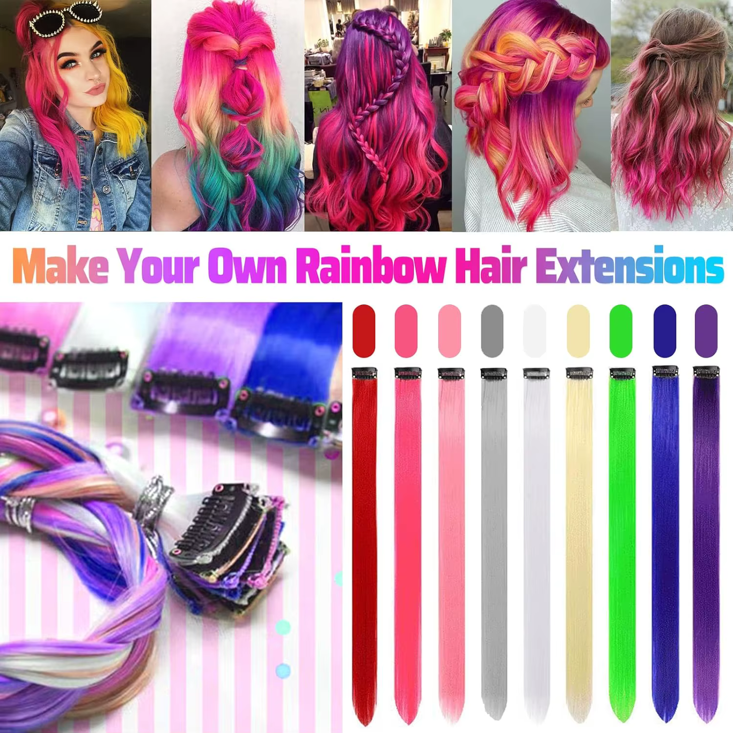 Extensions de cheveux rose vif à clipser