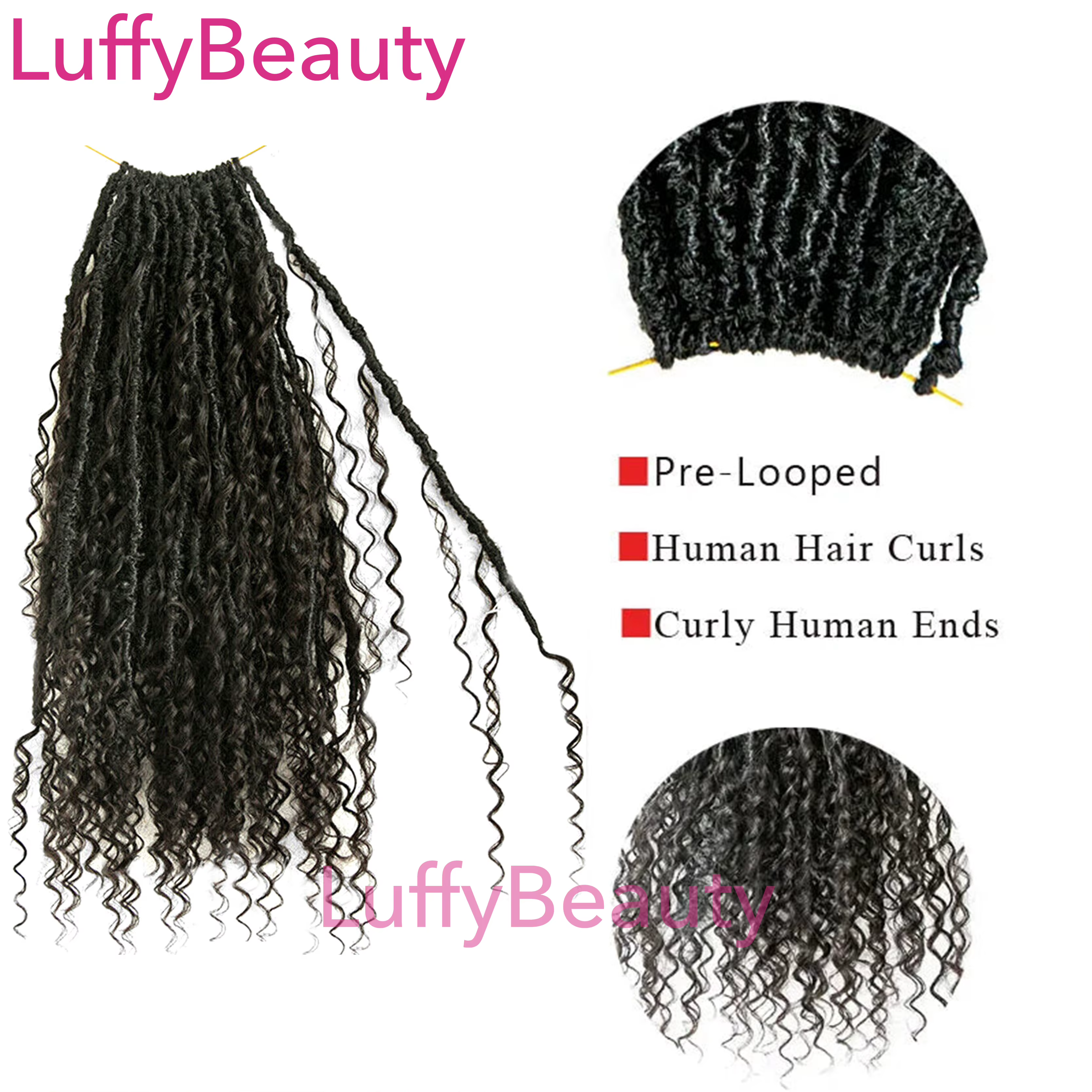 Crochet Boho Locs pré-bouclés avec boucles de cheveux humains tresses de déesse bouclés Double dessiné Extensions de cheveux pleine extrémité pour les femmes noires