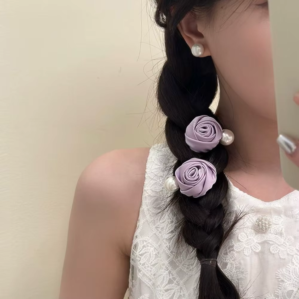 Pince à Cheveux en Satin Rose Perle