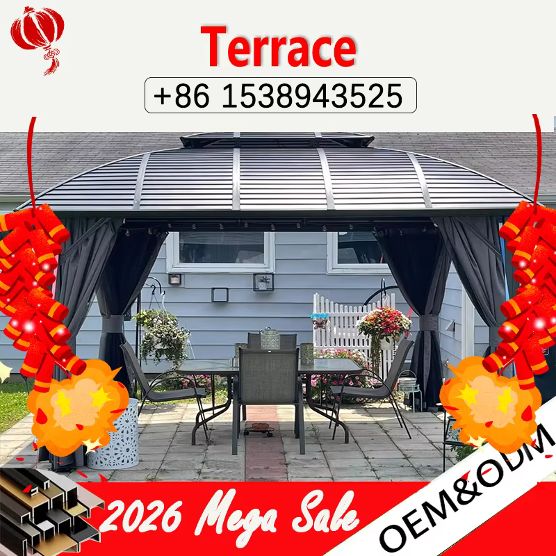 Gazebo de jardin en métal résistant aux intempéries, cadre en alliage d'aluminium, toit rigide extérieur, résistant à l'eau, aux UV, antirouille