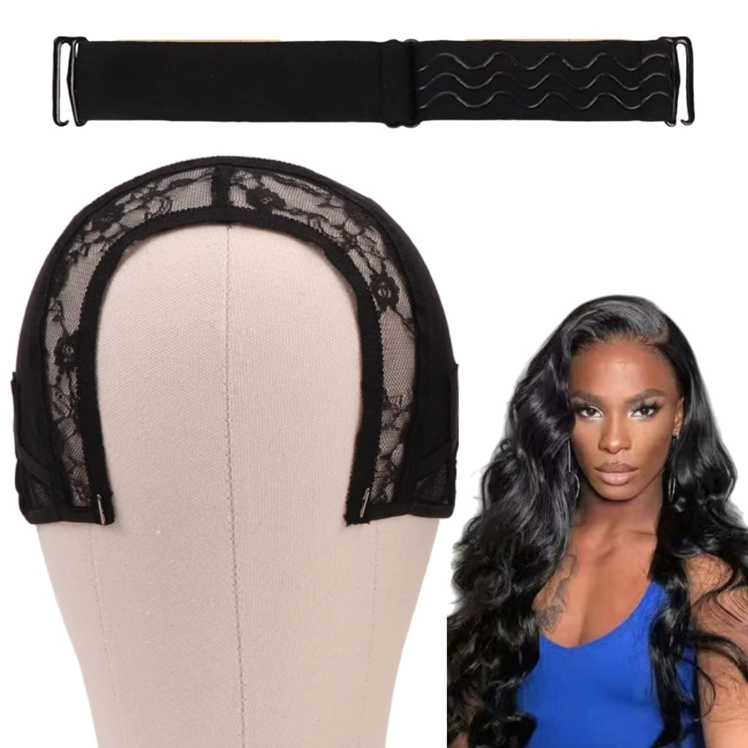 Bonnet de perruque avec bande de maintien réglable pour perruques Lace Front