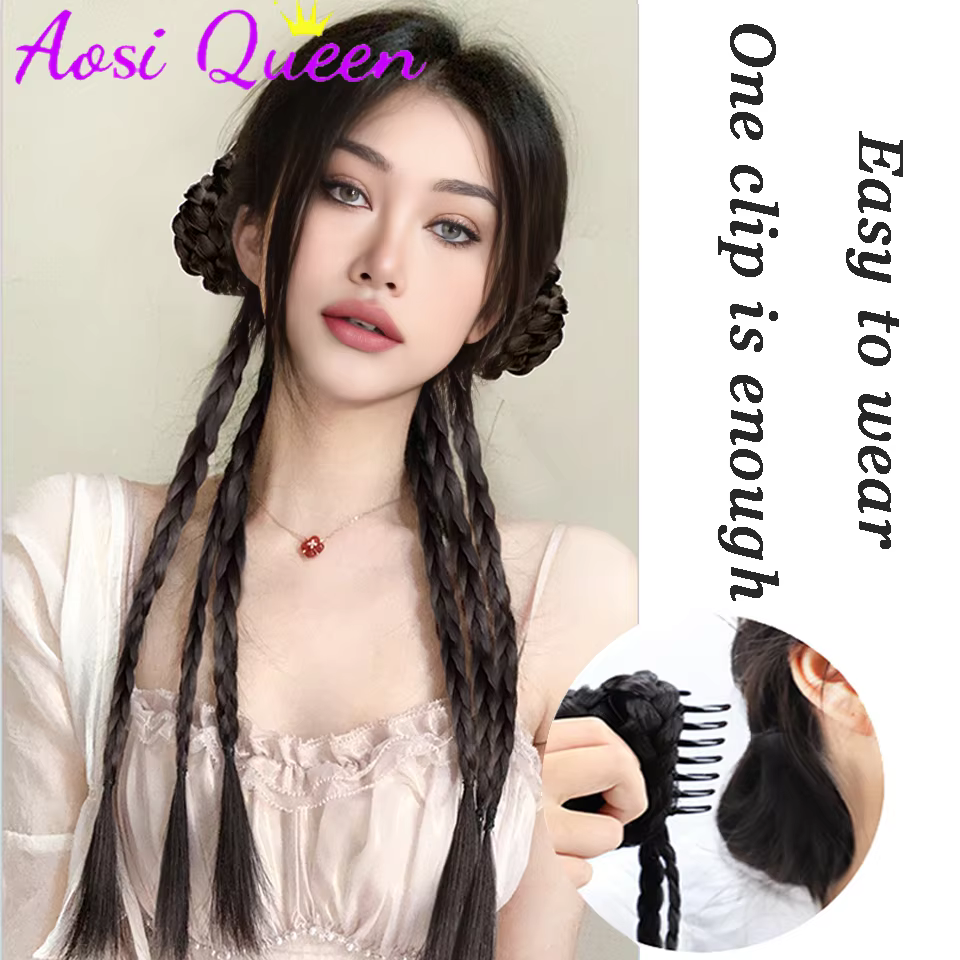 AOSI perruque synthétique tresse nouveau chinois Double queue de cheval torsion boxe