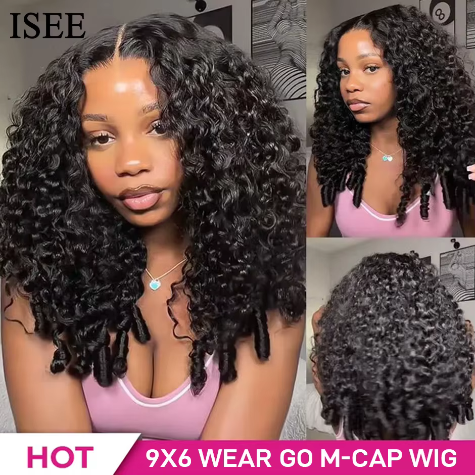 ISEE Hair 9X6 birman bouclés sans colle perruques naturel noir pré blanchi perruque de cheveux humains m-cap porter