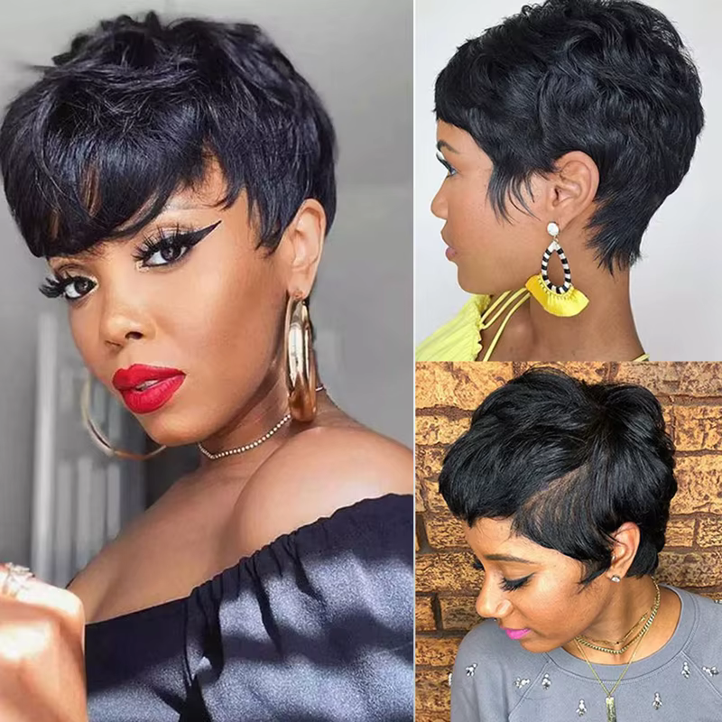 Perruques de cheveux humains bon marché courte Bob coupe lutin perruque