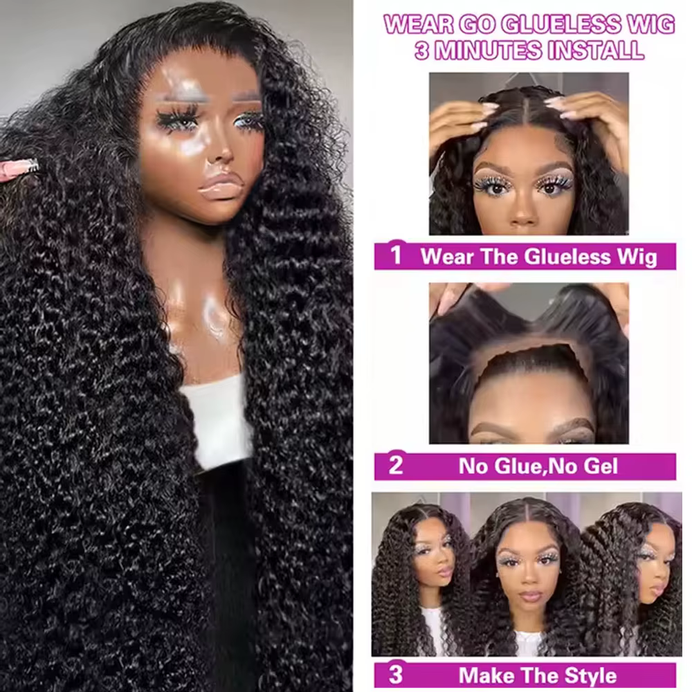 Perruques de cheveux humains avant de dentelle transparente HD perruque bouclée Jerry