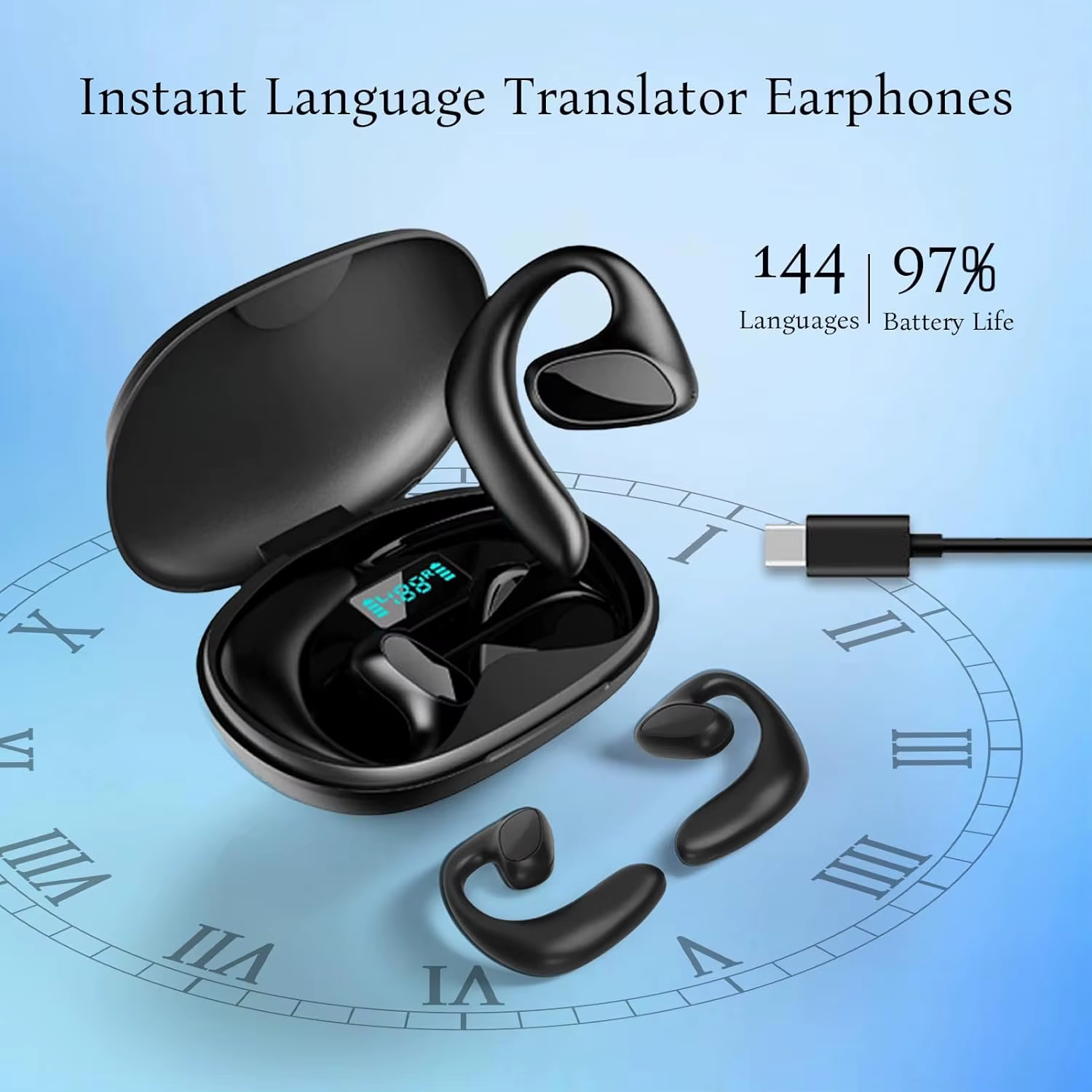 Écouteurs de traduction BT de langue M8, casque Bluetooth qui prend en charge la traduction en 144 langues, traduction en ligne ou hors ligne