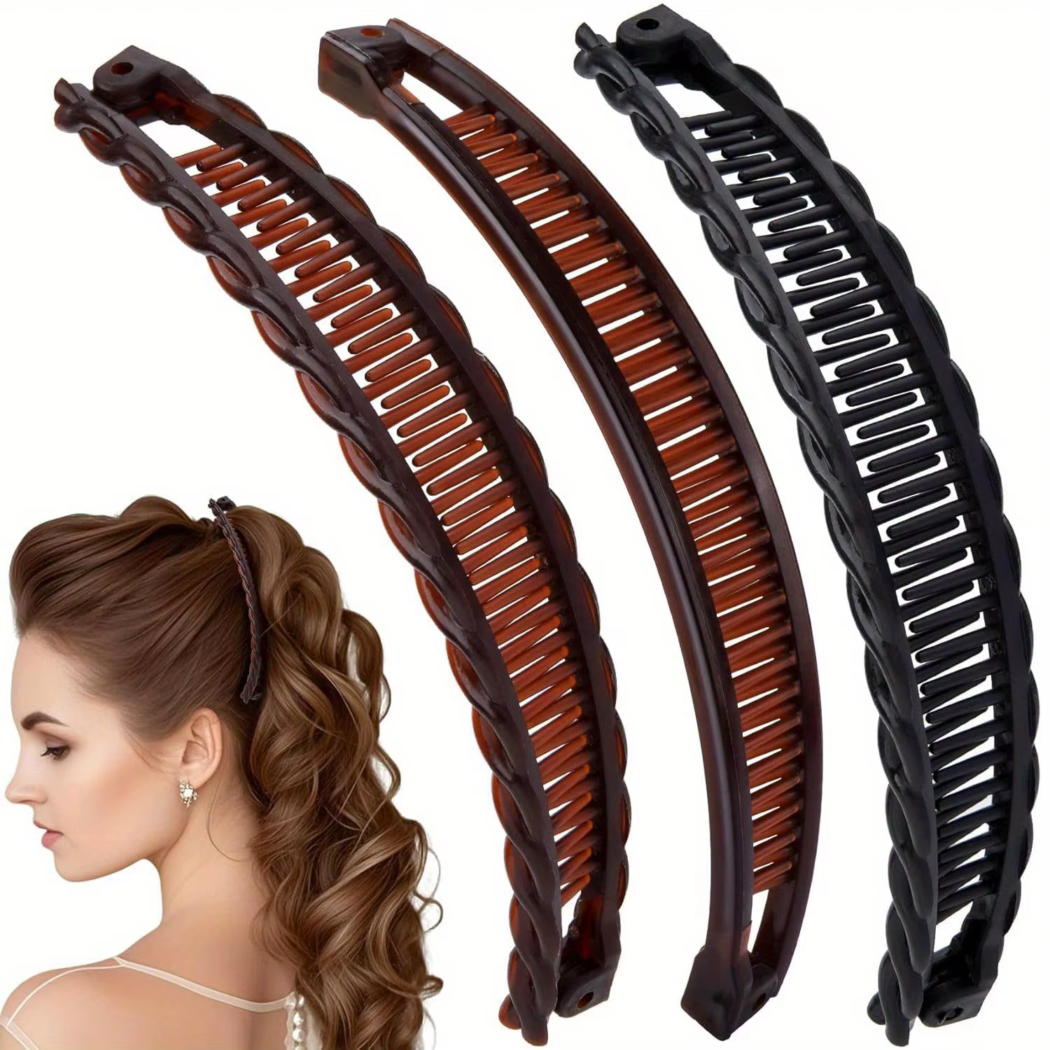 Lot de 6 grandes pinces à cheveux banane pour femme en couleurs aléatoires