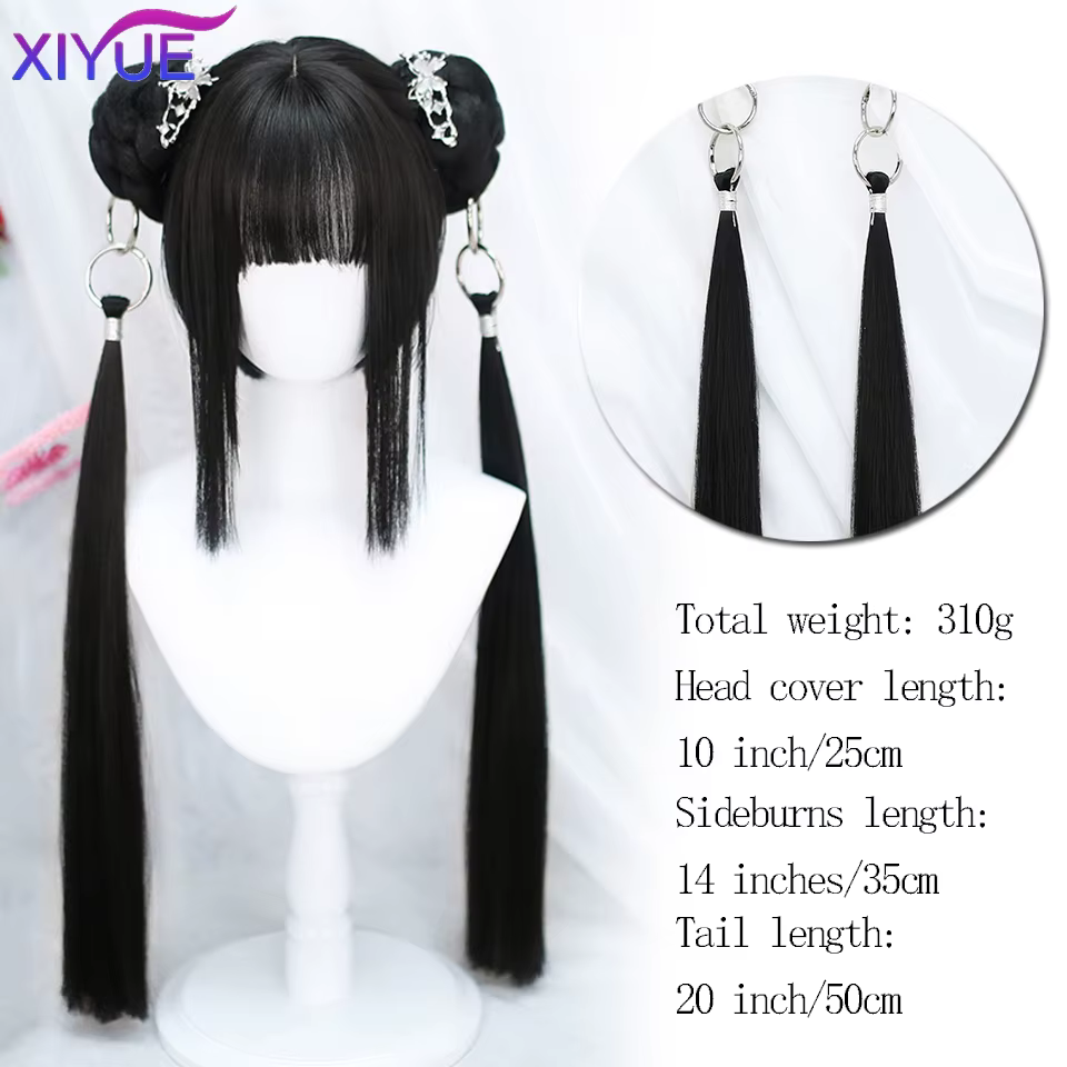 XIYUE synthétique longue droite Lolita perruque avec Bang rouge Ombre noir Cosplay fête Halloween noël ondulé bouclés