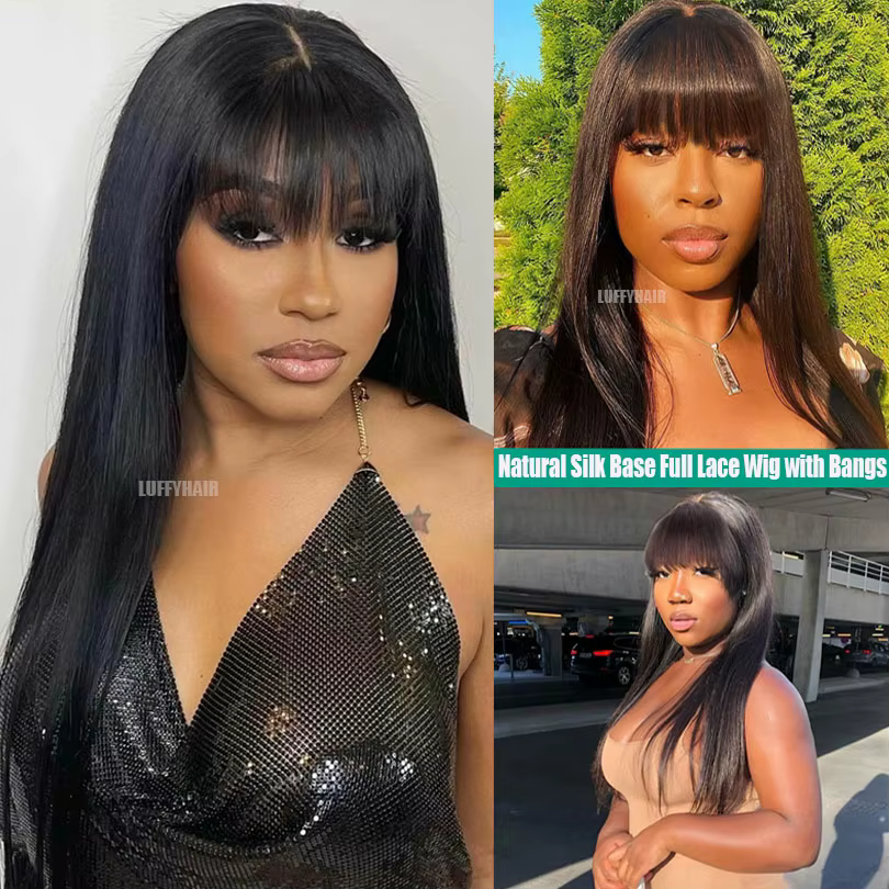 Perruque Full Lace Wig naturelle soyeuse avec frange