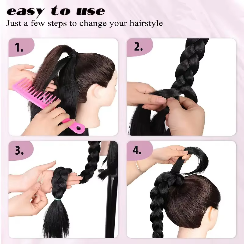 30 pouces synthétique longue droite bricolage pré tresse queue de cheval Extension de cheveux élastique