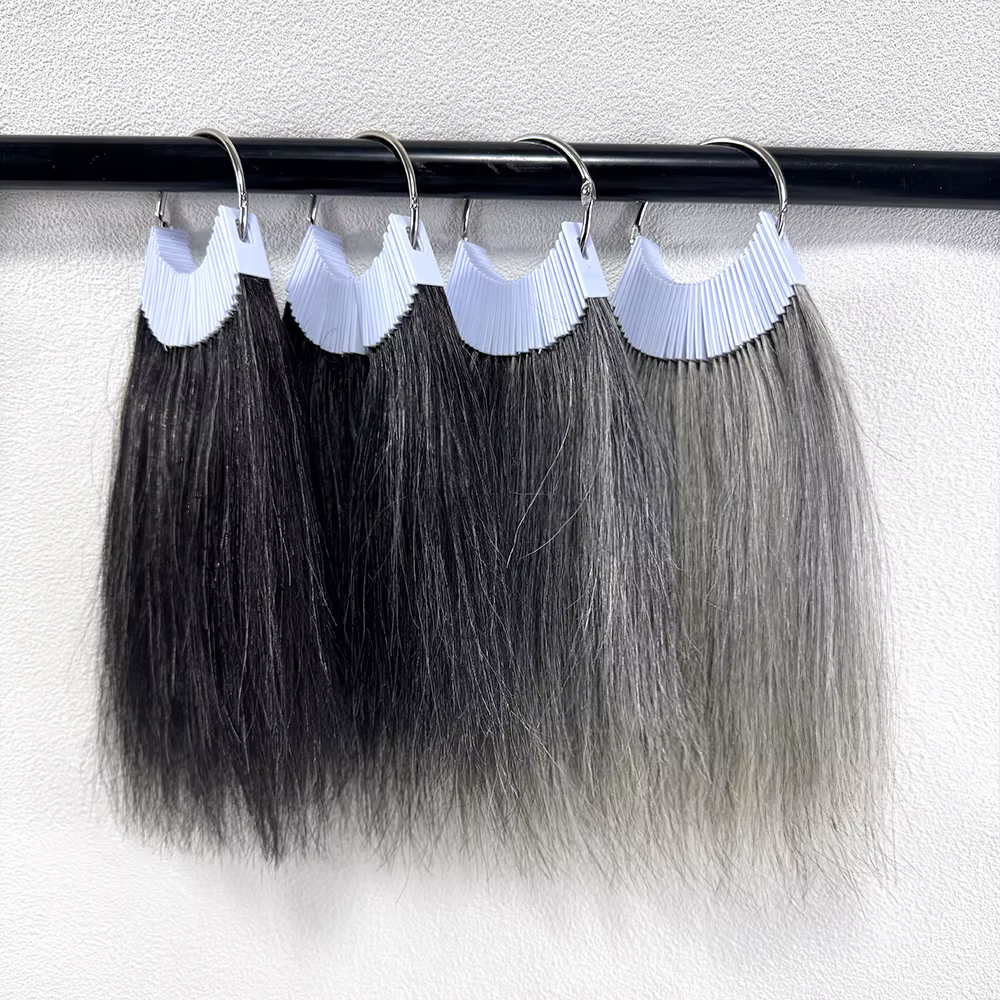 Échantillons de cheveux gris anneaux de couleur Extensions