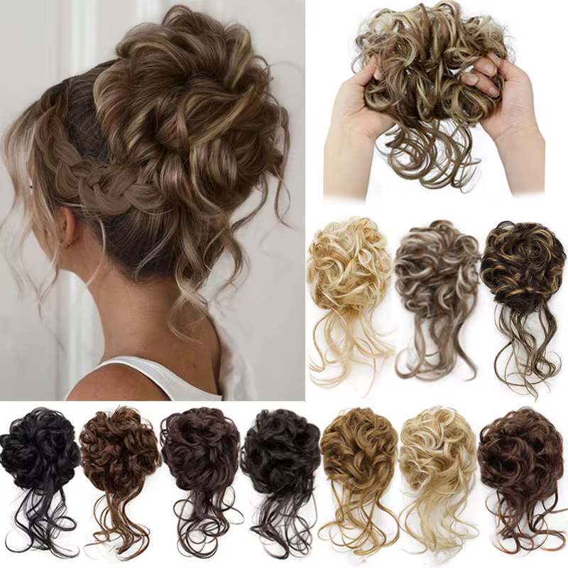 Chignon synthétique élégant bouclé en caoutchouc élastique