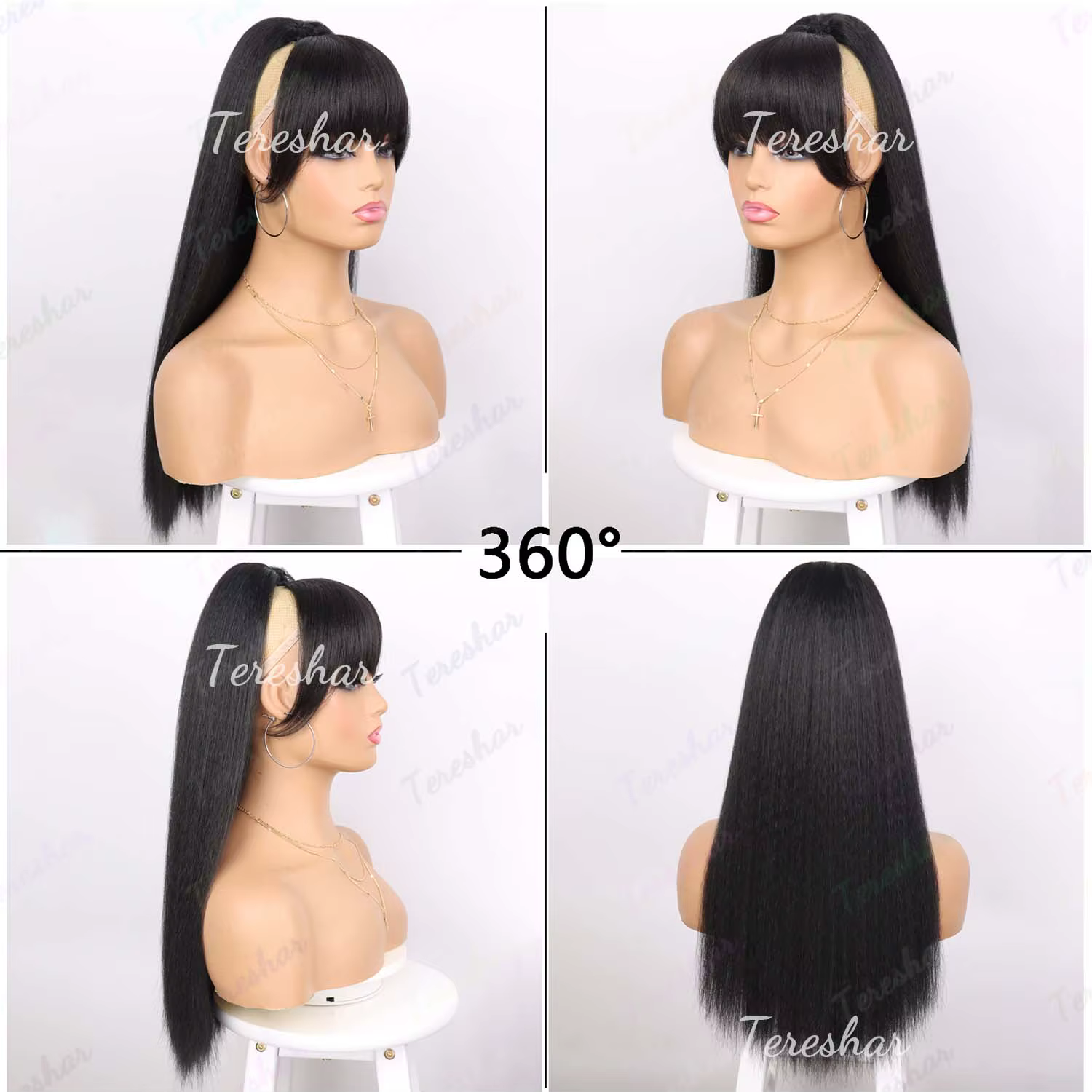 Extension de queue de cheval synthétique avec frange pour femmes noires Yaki cordon droit