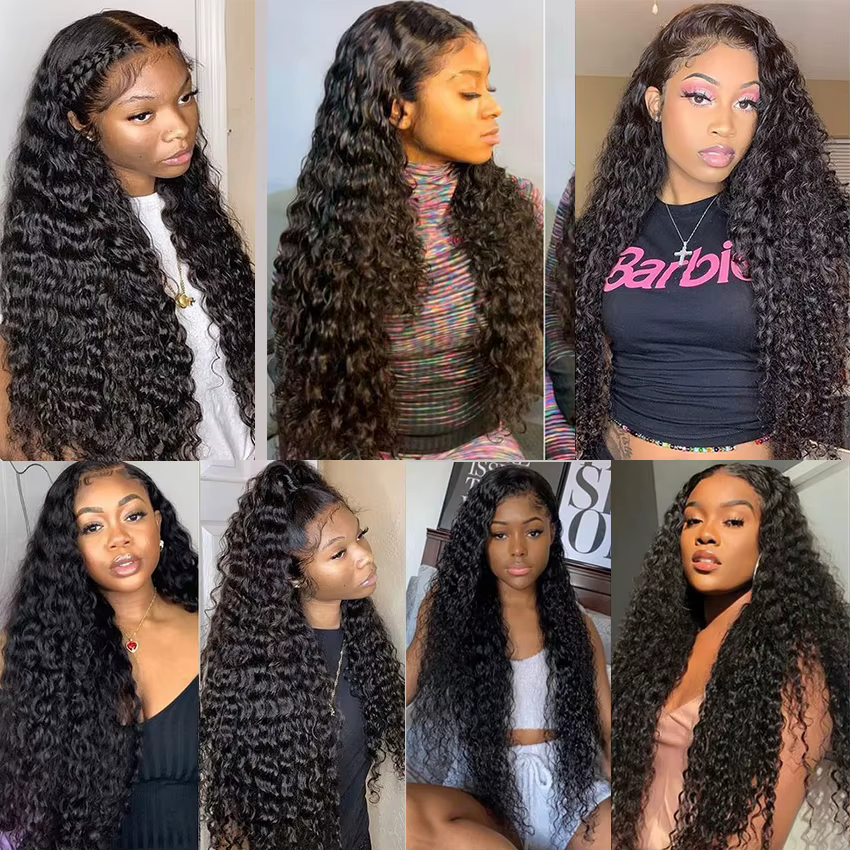 Bundles de cheveux brésiliens Deep Wave, dentelle transparente HD, extensions de cheveux humains, fermeture à franges, 13x6, 13x4, 6x6, 5x5