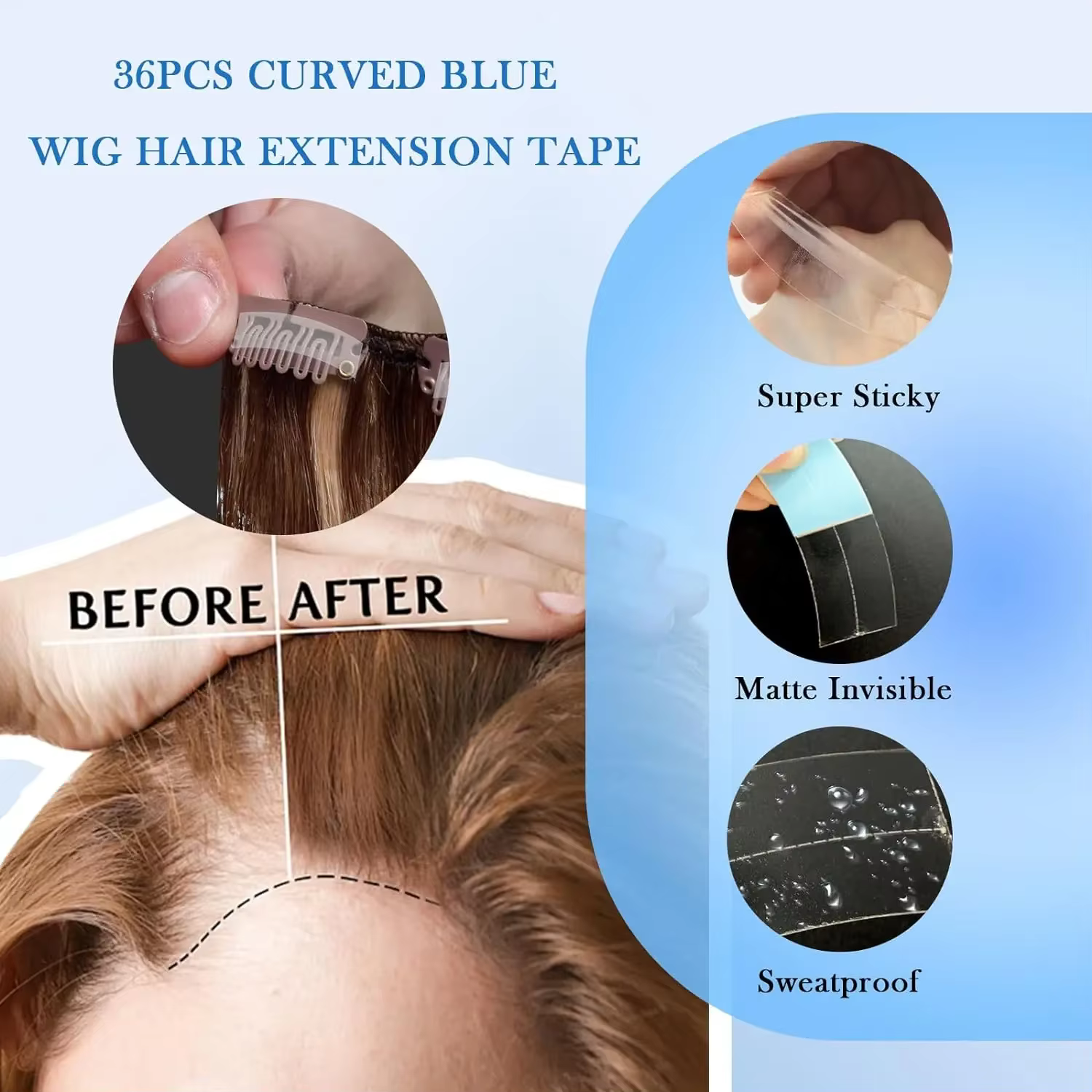 36 pièces/lot bande de perruque de cheveux Super forte bandes