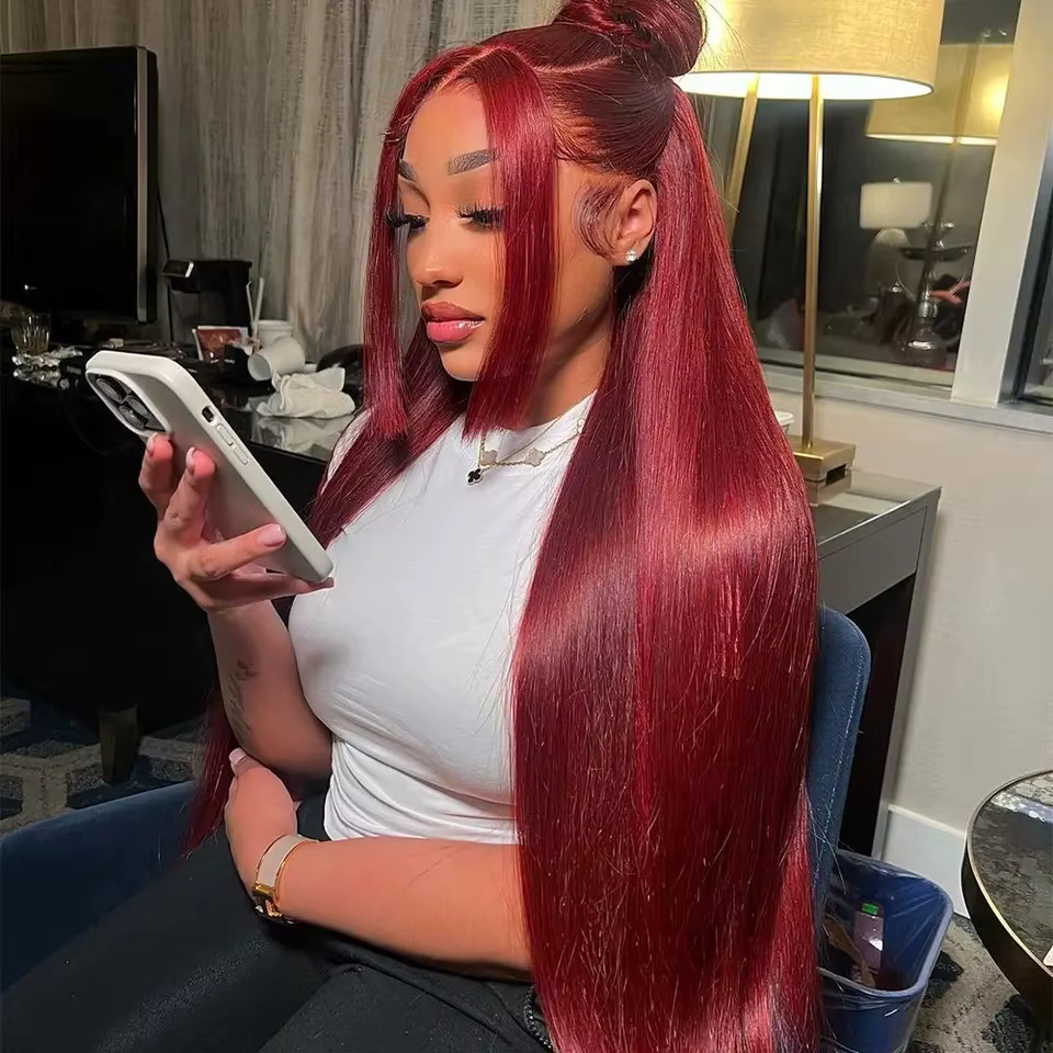 Perruque Lace Frontal Wig synthétique lisse 99J